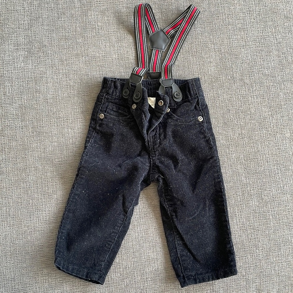 Koala Kids | Black corduroy pants with red suspenders